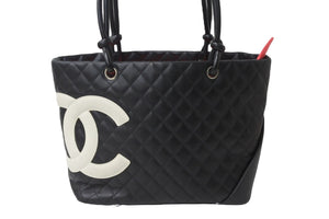 CHANEL シャネル ハンドバッグ ラージトート カンボンライン ココマーク 9番台 ブラック ホワイト 美品 中古 56142