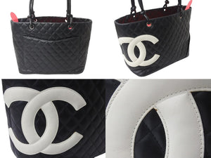 CHANEL シャネル ハンドバッグ ラージトート カンボンライン ココマーク 9番台 ブラック ホワイト 美品 中古 56142