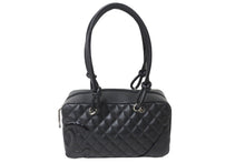 Load image into Gallery viewer, CHANEL シャネル カンボンライン ボーリング ハンドバッグ ココマーク 14番台 ブラック ラムスキン シルバー金具 美品 中古 56144
