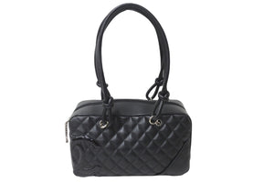 CHANEL シャネル カンボンライン ボーリング ハンドバッグ ココマーク 14番台 ブラック ラムスキン シルバー金具 美品 中古 56144