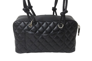 CHANEL シャネル カンボンライン ボーリング ハンドバッグ ココマーク 14番台 ブラック ラムスキン シルバー金具 美品 中古 56144