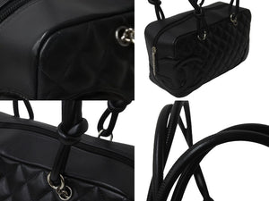 CHANEL シャネル カンボンライン ボーリング ハンドバッグ ココマーク 14番台 ブラック ラムスキン シルバー金具 美品 中古 56144