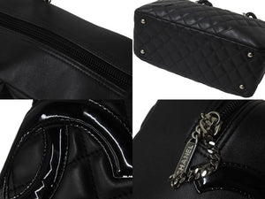 CHANEL シャネル カンボンライン ボーリング ハンドバッグ ココマーク 14番台 ブラック ラムスキン シルバー金具 美品 中古 56144