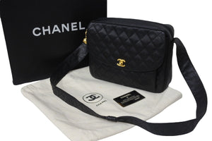 CHANEL シャネル ショルダーバッグ マトラッセ 2番台 ココマーク ココボール ブラック キャビアスキン ゴールド 美品 中古 56146