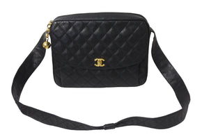 CHANEL シャネル ショルダーバッグ マトラッセ 2番台 ココマーク ココボール ブラック キャビアスキン ゴールド 美品 中古 56146