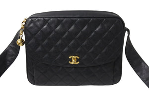 CHANEL シャネル ショルダーバッグ マトラッセ 2番台 ココマーク ココボール ブラック キャビアスキン ゴールド 美品 中古 56146