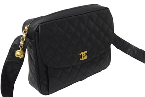 CHANEL シャネル ショルダーバッグ マトラッセ 2番台 ココマーク ココボール ブラック キャビアスキン ゴールド 美品 中古 56146