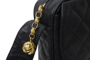 CHANEL シャネル ショルダーバッグ マトラッセ 2番台 ココマーク ココボール ブラック キャビアスキン ゴールド 美品 中古 56146