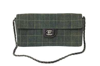CHANEL シャネル チェーンショルダーバッグ マトラッセ チョコバー デニム インディゴ ヴィンテージ 6番台 2000年 美品 中古 56150