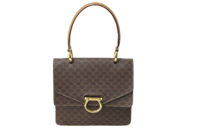 CELINE セリーヌ ハンドバッグ マカダム柄 ブラウン ゴールド金具 レザー F/10 良品 中古 56151