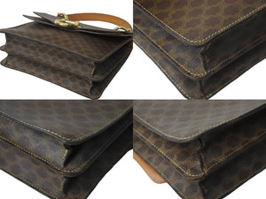 CELINE セリーヌ ハンドバッグ マカダム柄 ブラウン ゴールド金具 レザー F/10 良品 中古 56151