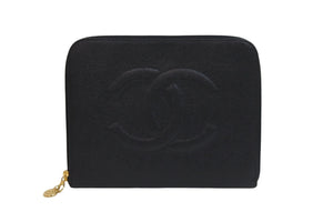 CHANEL シャネル ポーチ A06201 3番台 ココマーク キャビアスキン シリアルシール付き ブラック ゴールド金具 美品 中古 56159
