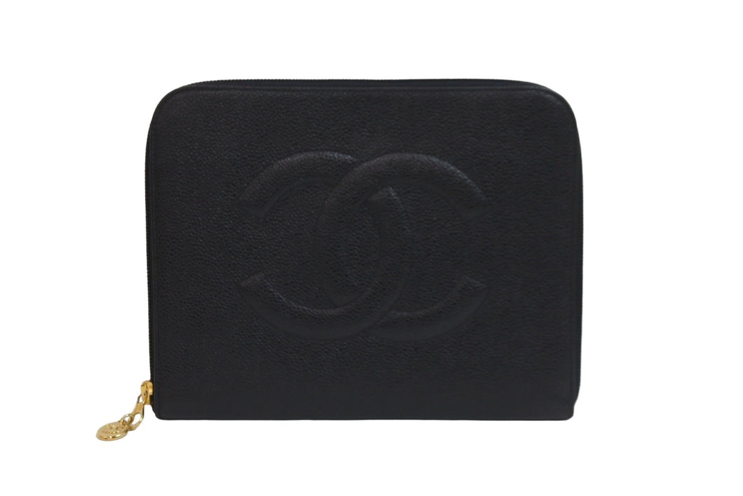 CHANEL シャネル ポーチ A06201 3番台 ココマーク キャビアスキン シリアルシール付き ブラック ゴールド金具 美品 中古 56159