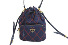 画像をギャラリービューアに読み込む, PRADA プラダショルダーバッグ 巾着チェック ナイロン 三角ロゴ CO190 ゴールド金具 美品 中古 56160 