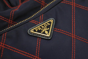 PRADA プラダショルダーバッグ 巾着チェック ナイロン 三角ロゴ CO190 ゴールド金具 美品 中古 56160 