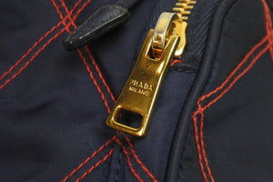 PRADA プラダショルダーバッグ 巾着チェック ナイロン 三角ロゴ CO190 ゴールド金具 美品 中古 56160 