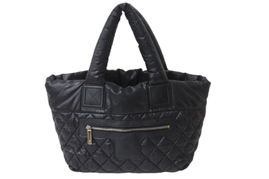 CHANEL シャネル トートバッグ コココクーン ココマーク 16番台 ブラック ナイロン レザー シルバー金具 美品 中古 56163