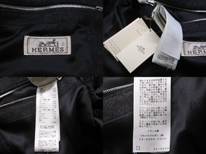 新品未使用 HERMES エルメス ダウンジャケット アウター グレー カシミヤ フランス製 サイズ48 シルバー金具 中古 56167