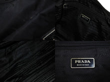 画像をギャラリービューアに読み込む, PRADA プラダショルダーバッグ ホーボー トライアングルロゴ ナイロン レザー ブラック シルバー金具 良品 中古 56175 