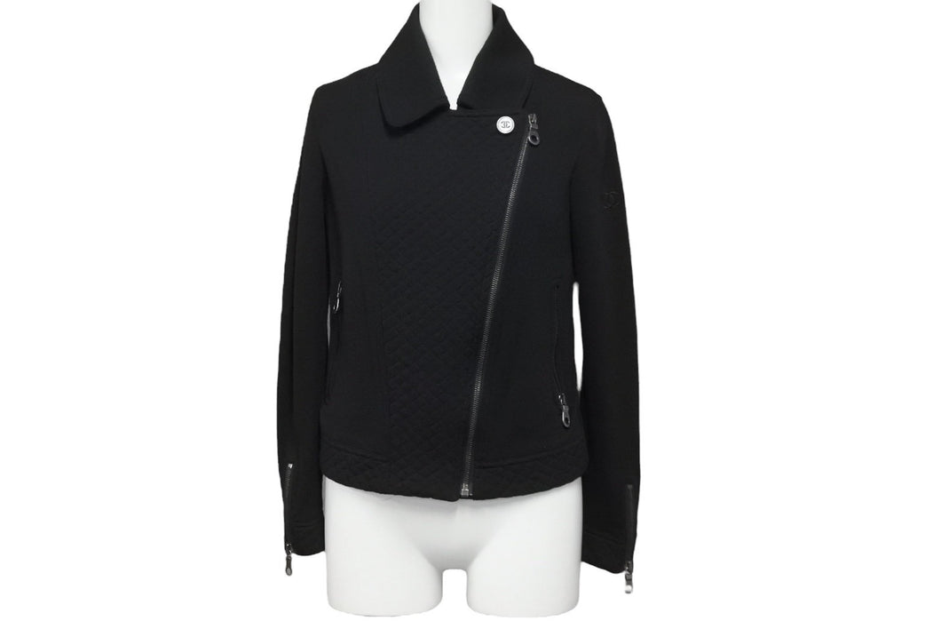 CHANEL シャネル ブルゾン シングル ライダース ジャケット ココマーク ブラック ウール サイズ34 P38075V21513 美品 中古 56182