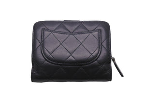 CHANEL シャネル 二つ折り財布 マトラッセ ラムスキン 17番台 ブラック シルバー金具 良品 中古 56188