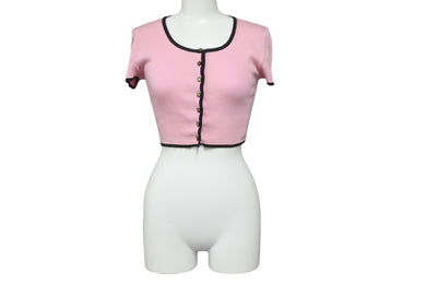 CHANEL シャネル 半袖Ｔシャツ チビT ココマークボタン PO5191V00233 95P ピンク ブラック サイズ38 中古 56196