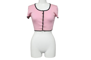 CHANEL シャネル 半袖Ｔシャツ チビT ココマークボタン PO5191V00233 95P ピンク ブラック サイズ38 中古 56196