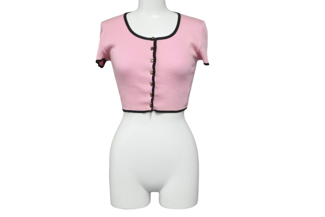 CHANEL シャネル 半袖Ｔシャツ チビT ココマークボタン PO5191V00233 95P ピンク ブラック サイズ38 中古 56196