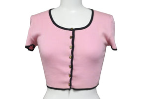 CHANEL シャネル 半袖Ｔシャツ チビT ココマークボタン PO5191V00233 95P ピンク ブラック サイズ38 中古 56196