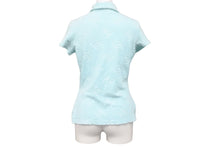 Load image into Gallery viewer, CHANEL シャネル ヴィンテージ ボタン半袖Ｔシャツ ベロア ココマーク 総柄 スカイブルー サイズ38 美品 中古 56200