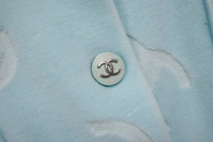 CHANEL シャネル ヴィンテージ ボタン半袖Ｔシャツ ベロア ココマーク 総柄 スカイブルー サイズ38 美品 中古 56200