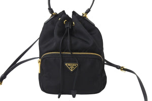 PRADA プラダショルダーバッグ デュエット Re-Nylon ブラック 1BH038_RV44_F0002_V_UOO ゴールド金具 美品 中古 56209 