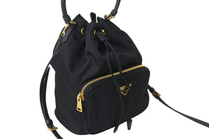 PRADA プラダショルダーバッグ デュエット Re-Nylon ブラック 1BH038_RV44_F0002_V_UOO ゴールド金具 美品 中古 56209 