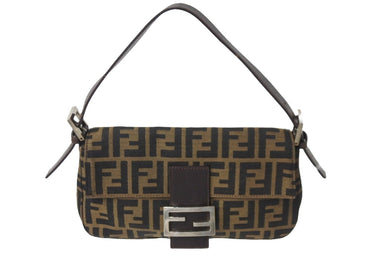 FENDI フェンディ ワンショルダーバッグ ズッカ柄 マンマバケット キャンバス レザー ブラウン シルバー金具 美品 中古 56229