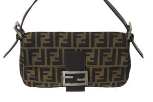 FENDI フェンディ ワンショルダーバッグ ズッカ柄 マンマバケット キャンバス レザー ブラウン シルバー金具 美品 中古 56229