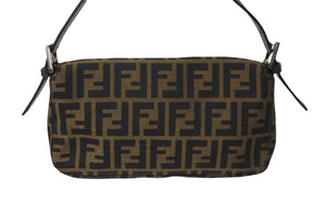 FENDI フェンディ ワンショルダーバッグ ズッカ柄 マンマバケット キャンバス レザー ブラウン シルバー金具 美品 中古 56229