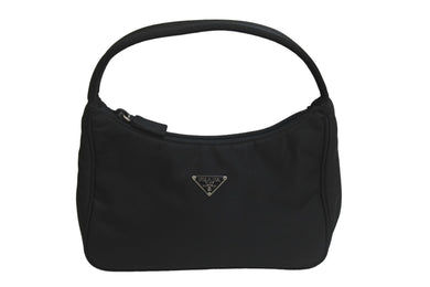 PRADA プラダ ハンドバッグ ワンショルダー MV515 ホーボー ミニバッグ 三角ロゴ ブラック シルバー金具 美品 中古 56231 