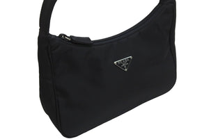 PRADA プラダ ハンドバッグ ワンショルダー MV515 ホーボー ミニバッグ 三角ロゴ ブラック シルバー金具 美品 中古 56231 