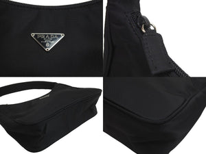 PRADA プラダ ハンドバッグ ワンショルダー MV515 ホーボー ミニバッグ 三角ロゴ ブラック シルバー金具 美品 中古 56231 