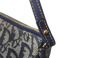 Christian Dior クリスチャンディオール ワンショルダーバッグ サドルポーチ トロッター MC1011 ネイビー ゴールド 良品 中古 56232
