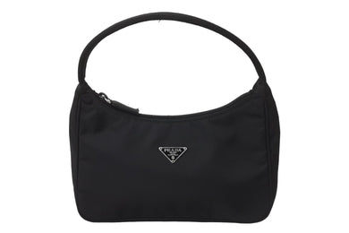 PRADA プラダ ハンドバッグ ワンショルダー MV515 ホーボー ミニバッグ 三角ロゴ ブラック シルバー金具 美品 中古 56234 