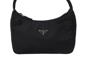 PRADA プラダ ハンドバッグ ワンショルダー MV515 ホーボー ミニバッグ 三角ロゴ ブラック シルバー金具 美品 中古 56234 