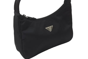 PRADA プラダ ハンドバッグ ワンショルダー MV515 ホーボー ミニバッグ 三角ロゴ ブラック シルバー金具 美品 中古 56234 