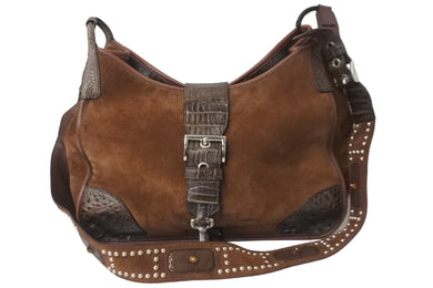 PRADA プラダショルダーバッグ ワニエイカウタイガーアイスタッズスエード VA0539 ブラウン シルバー金具 59693 