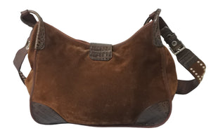 PRADA プラダショルダーバッグ ワニエイカウタイガーアイスタッズスエード VA0539 ブラウン シルバー金具 59693 