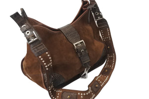 PRADA プラダショルダーバッグ ワニエイカウタイガーアイスタッズスエード VA0539 ブラウン シルバー金具 59693 