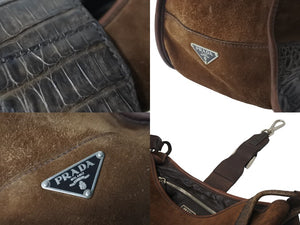 PRADA プラダショルダーバッグ ワニエイカウタイガーアイスタッズスエード VA0539 ブラウン シルバー金具 59693 