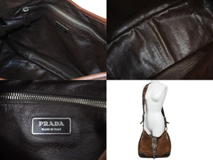 PRADA プラダショルダーバッグ ワニエイカウタイガーアイスタッズスエード VA0539 ブラウン シルバー金具 59693 