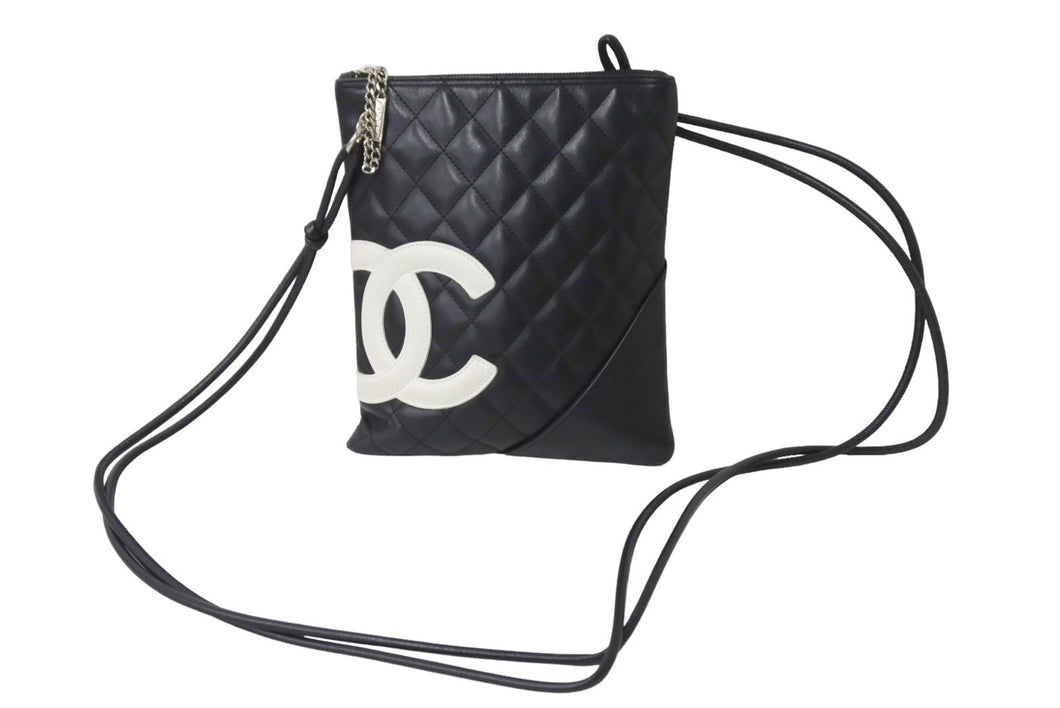 CHANEL シャネル ショルダーバッグ カンボンライン ココマーク 10番台 ブラック レザー シルバー金具 美品 中古 56273