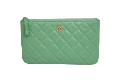 CHANEL シャネル ポーチ 30番台 ココマーク グリーン キャビアスキン ゴールド金具 美品 中古 56279